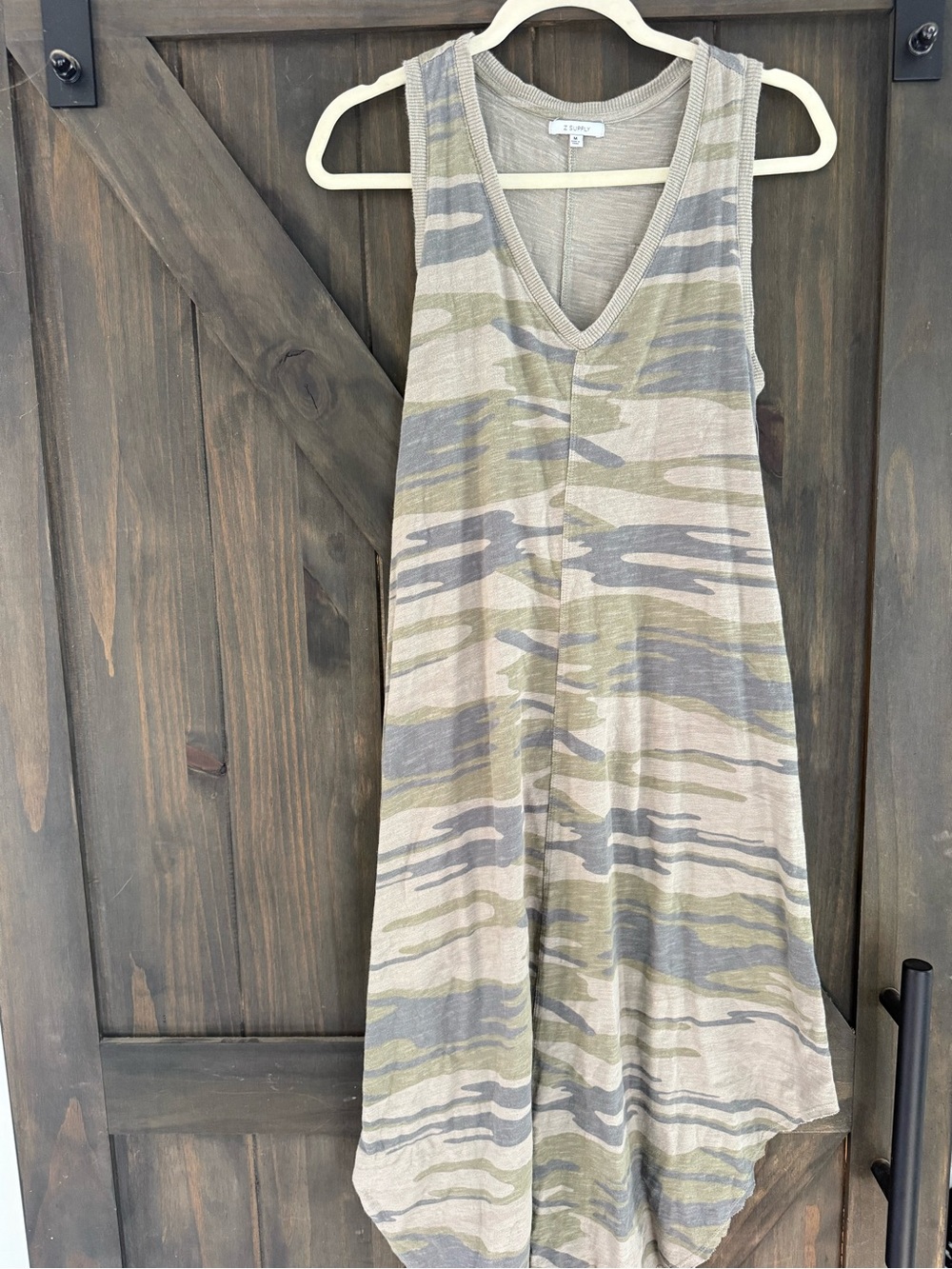 Z Supply Olive and Gray Camo V-Neck Midi Dress - Sleeveless